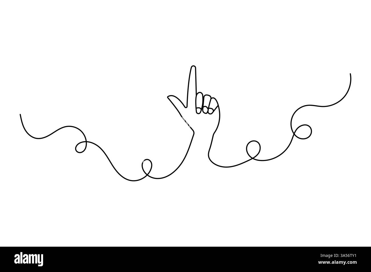 Gesti della mano umana continui su una linea con l'icona vettoriale in bianco e nero Illustrazione Vettoriale