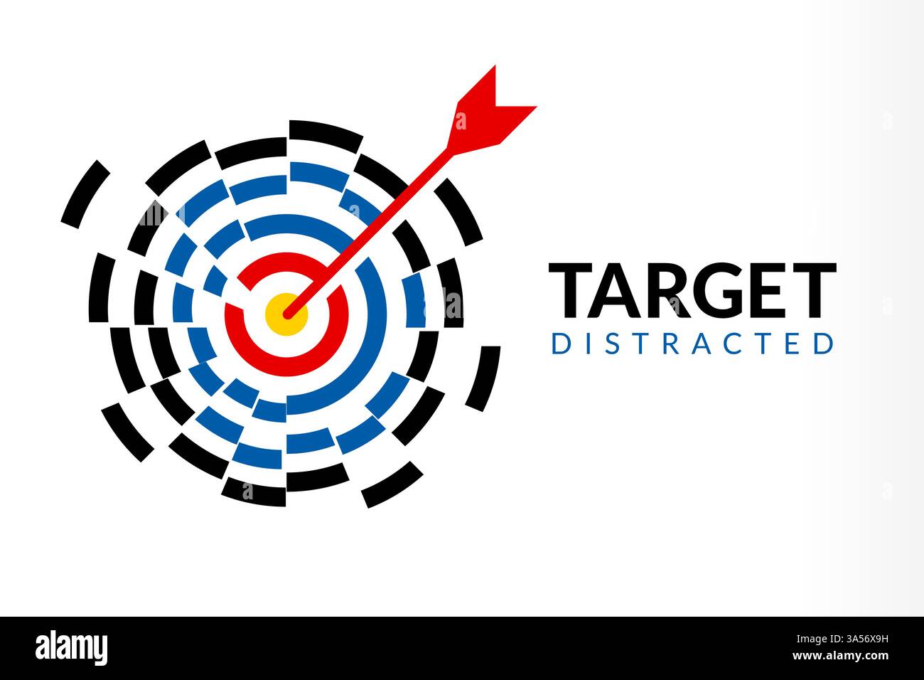 Obiettivo distratto, senza obiettivo, ma ancora gestire la concentrazione, raggiungere l'obiettivo, fare brainstorming veloce, lavorare sodo con stanco e stress, amico Illustrazione Vettoriale