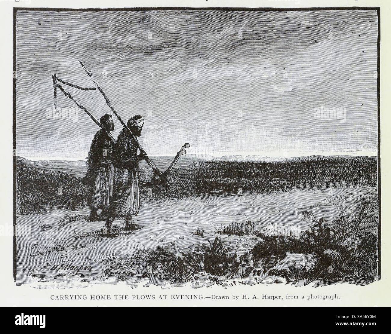 PORTANDO A CASA GLI ARATRI DI SERA - disegnati da H. A. Harper, dalla parte III Semites and Hamites LIBRO XV THE HEBREWAS. Capitolo CVIII Genius and Arts from Ridpath's Universal History : An account of the origin, primitive condition and ethnic Development of the Great race of Mankind, and of the principal events in the Evolution and Progress of the civilized Life between men and Nations, from Recent and Authentic sources sources with a preliminary investigation on the time, Place and way of the beginning by Ridpath, John Clark, 1840-1900 volume 5 1897 Foto Stock