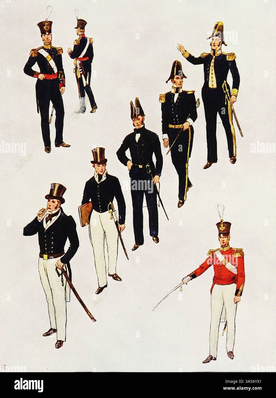 ABITO DI SEAMAN, Un PERIODO DI PACE circa d.C. 1828-1833 alcuni dei personaggi di Marryat di J. JELLICOE della Royal Navy pubblicato nel 1907 dipinto da Norman L. Wilkinson Norman Wilkinson CBE RI era un artista britannico che di solito lavorava in oli, acquerelli e punto di arido. Era principalmente un pittore marino, ma anche un illustratore, artista di poster e camoufleur in tempo di guerra. Wilkinson inventò la pittura abbagliante per proteggere le navi mercantili durante la prima guerra mondiale. Foto Stock