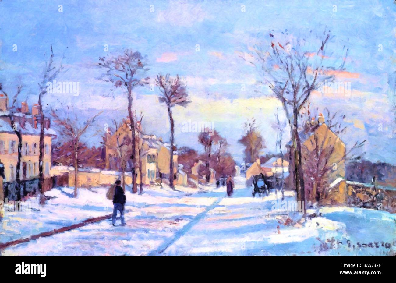 La strada per Versailles, Louveciennes, neve 1870 (pittura), di Pissarro, Camille (1830-1903) francese Illustrazione Vettoriale