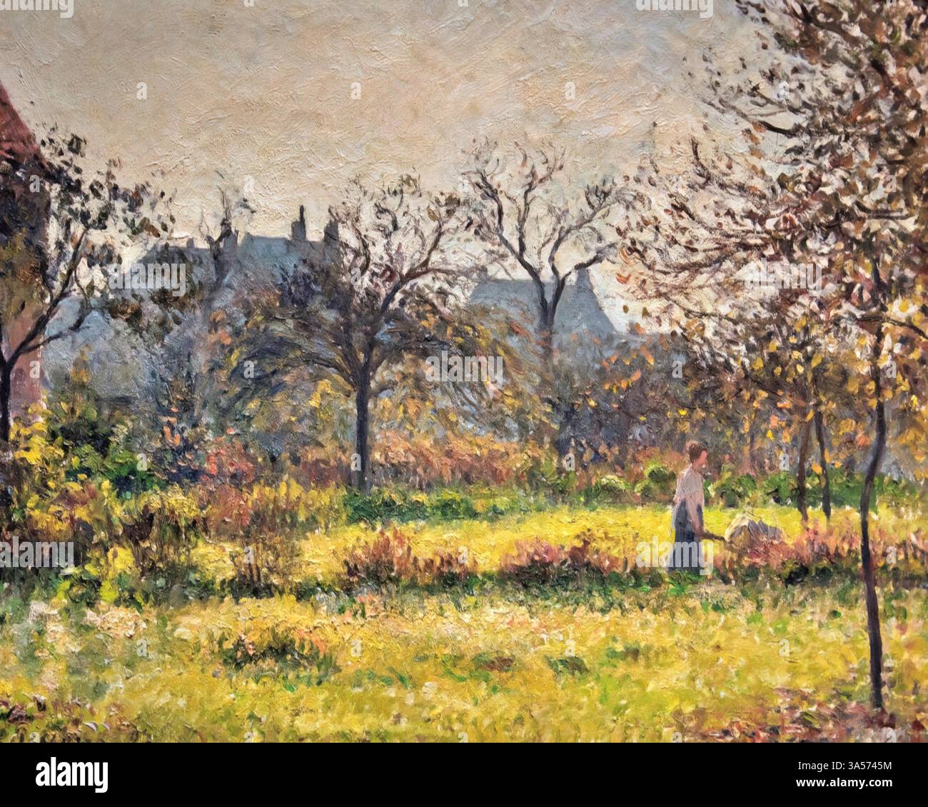 Donna in un frutteto, matinée autunnale, giardino di Eragny, 1897 (Pittura), di Pissarro, Camille (1830-1903) francese Illustrazione Vettoriale
