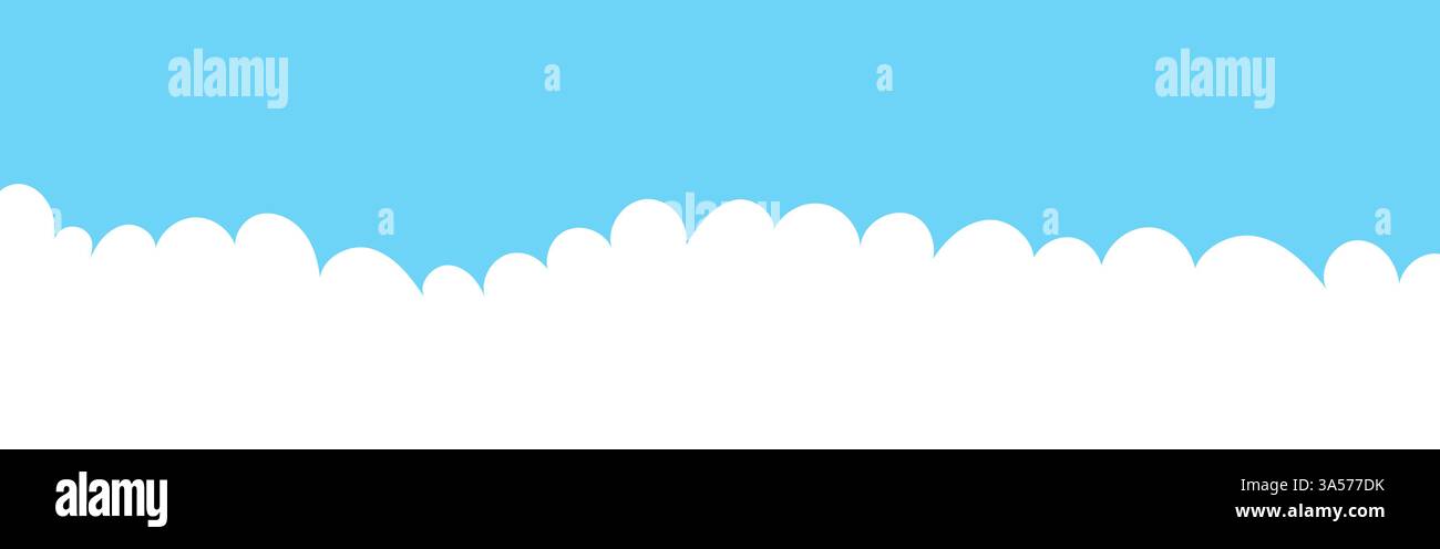 Le nuvole si estendono ai bordi. Nuvole dipinte di bianco su sfondo blu. Semplice illustrazione vettoriale. Illustrazione Vettoriale