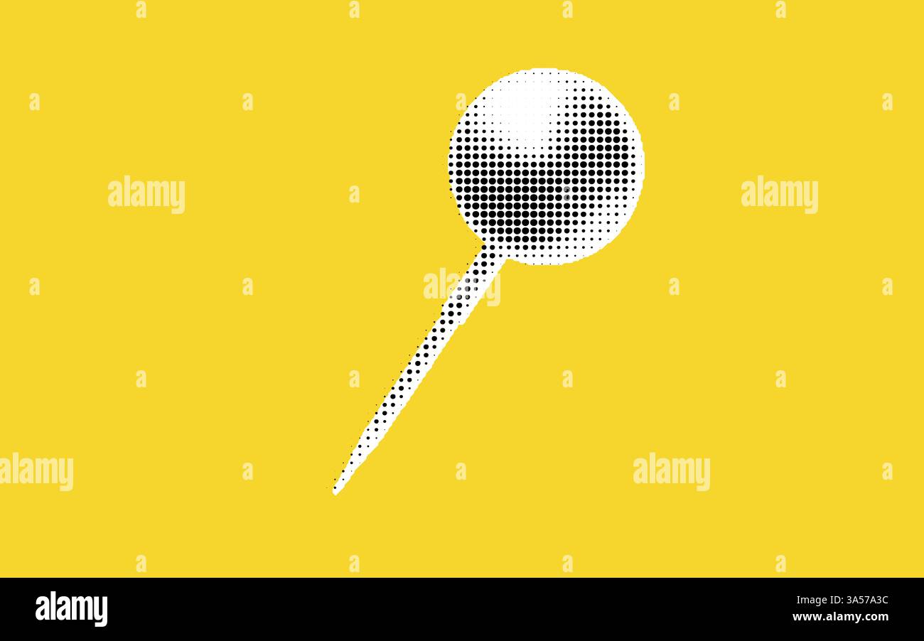 Icona a forma di puntina tratteggiata minimalista su sfondo giallo Illustrazione Vettoriale