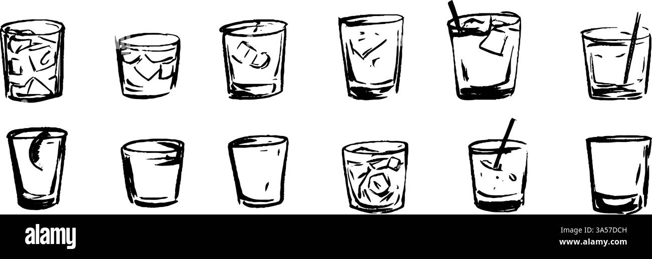 Collezione di bicchieri da bibita disegnati a mano Illustrazione Vettoriale