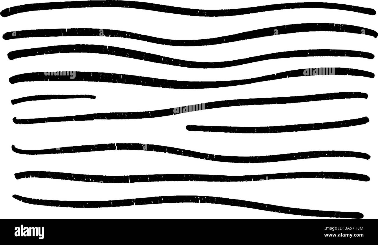 Una serie di linee nere ondulate e irregolari su sfondo bianco, che creano un motivo a trama. Le linee variano in spessore e spaziatura, fornendo una dinamica Illustrazione Vettoriale