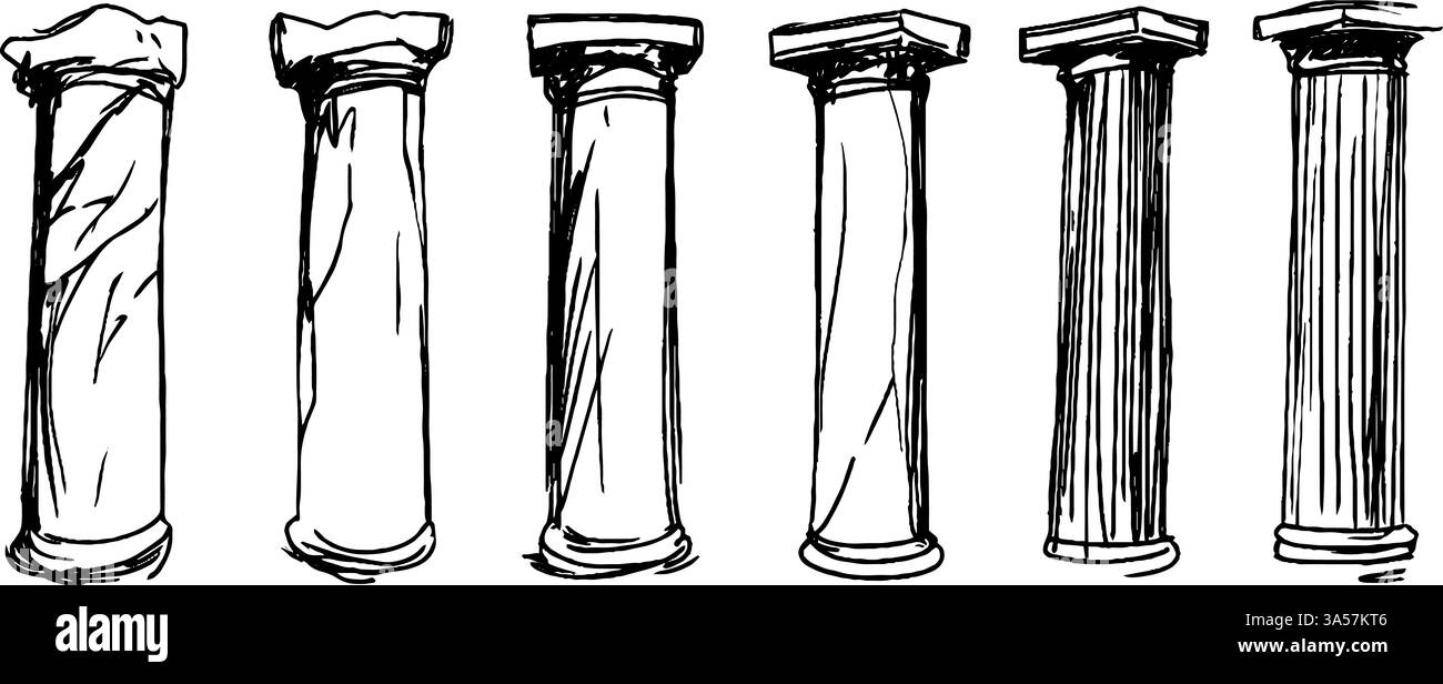 Collezione di colonne architettoniche disegnate a mano Illustrazione Vettoriale