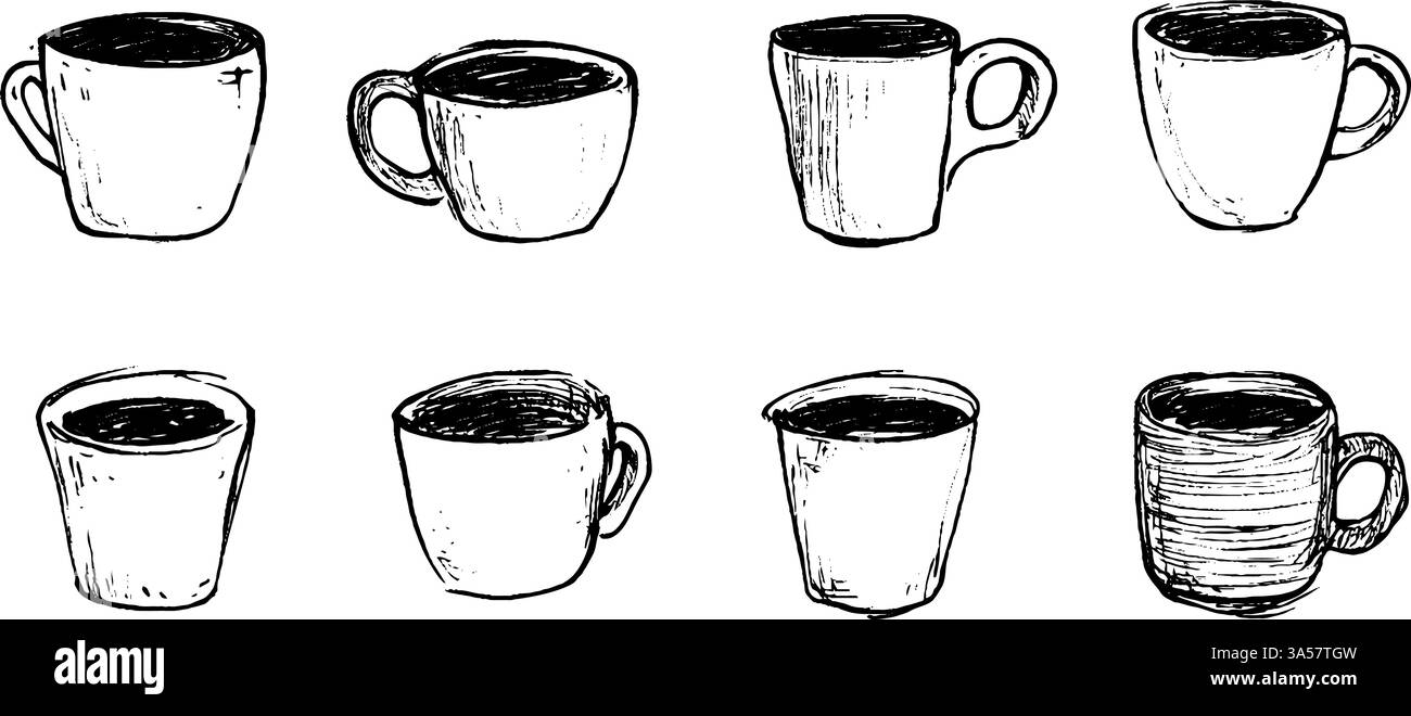 Collezione di tazze da caffè disegnate a mano Illustrazione Vettoriale