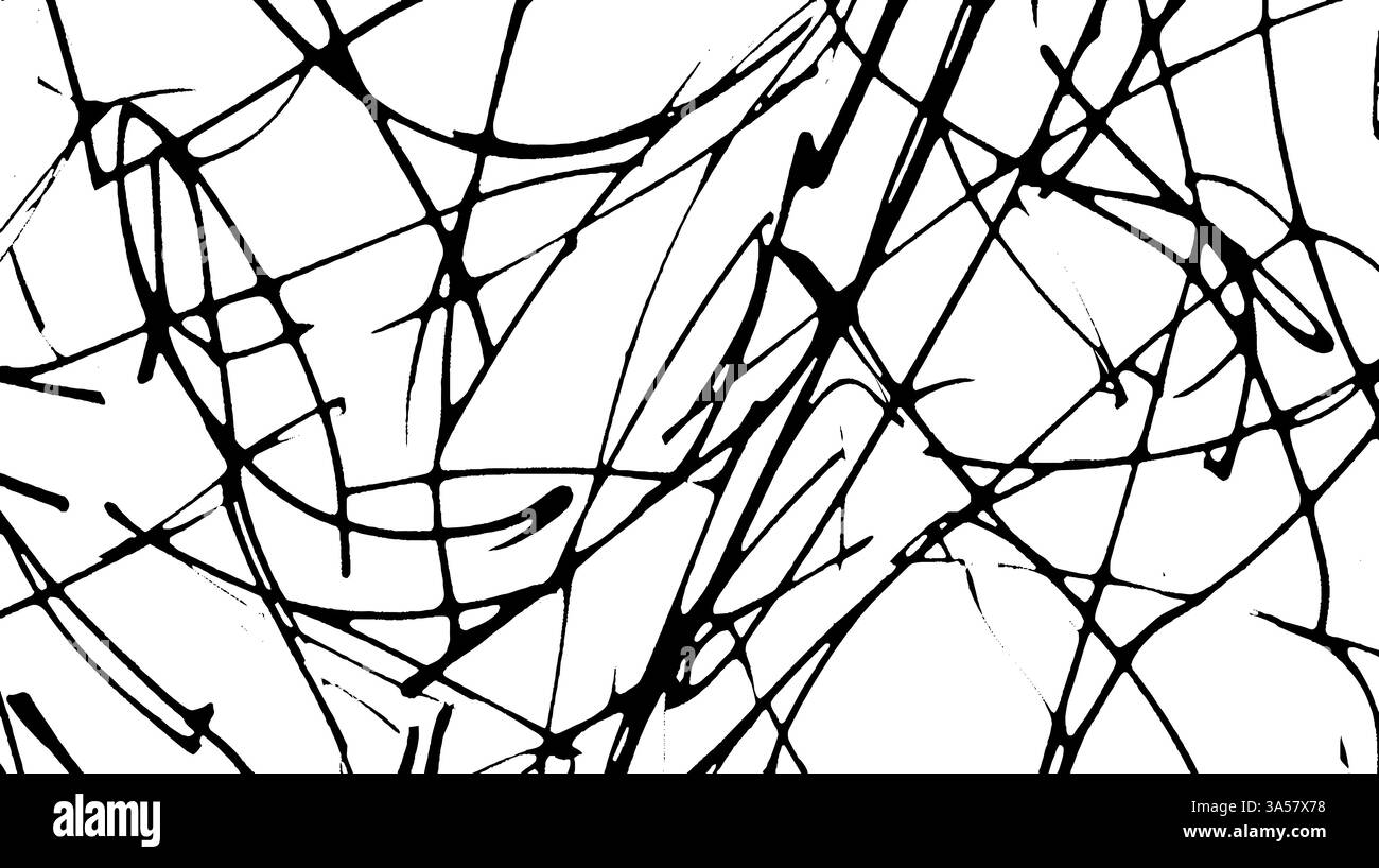 Un motivo astratto in bianco e nero caratterizzato da linee e tratti caotici e intrecciati su uno sfondo bianco, creando una grafica dinamica ed energica Illustrazione Vettoriale
