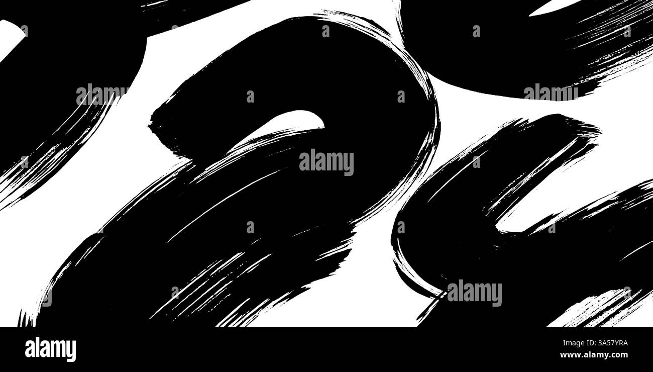 Tratti di pennello nero dinamico su sfondo bianco Illustrazione Vettoriale