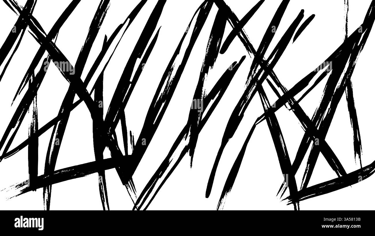 Un motivo astratto in bianco e nero con pennellate dinamiche e audaci che creano un design caotico ma artistico. Illustrazione Vettoriale