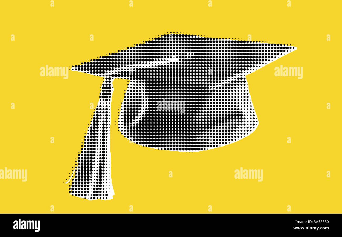 Cappuccio graduato stilizzato su sfondo giallo Illustrazione Vettoriale