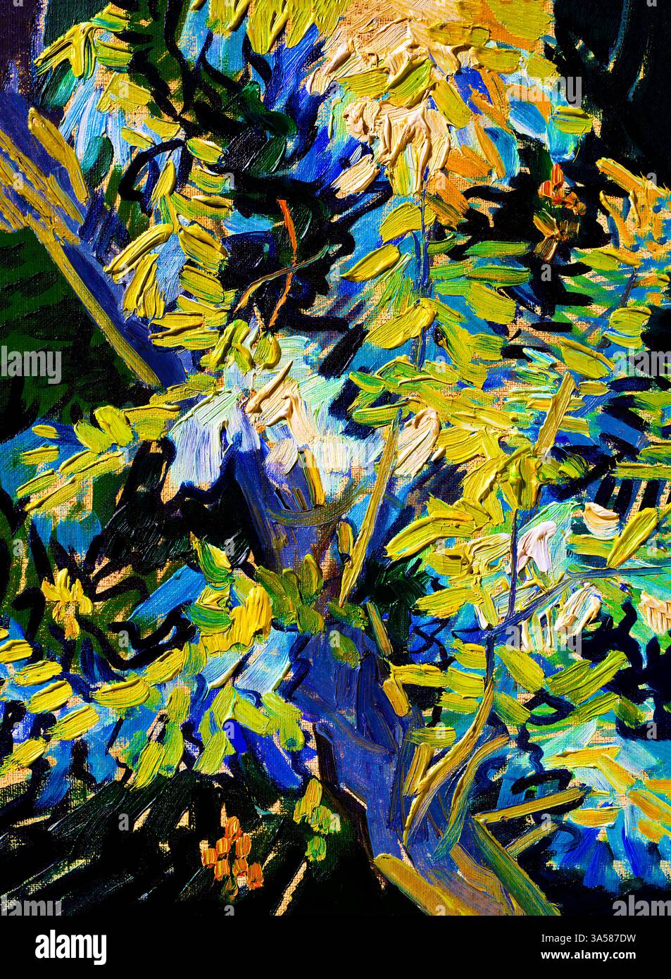 Vincent van Gogh fiorente rami di Acacia 1890 famosa pittura di fiori post-impressionista dominio pubblico alta risoluzione Foto Stock
