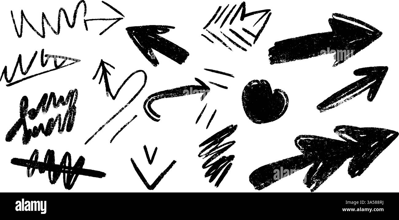 Frecce disegnate a mano e raccolta linee astratte Illustrazione Vettoriale