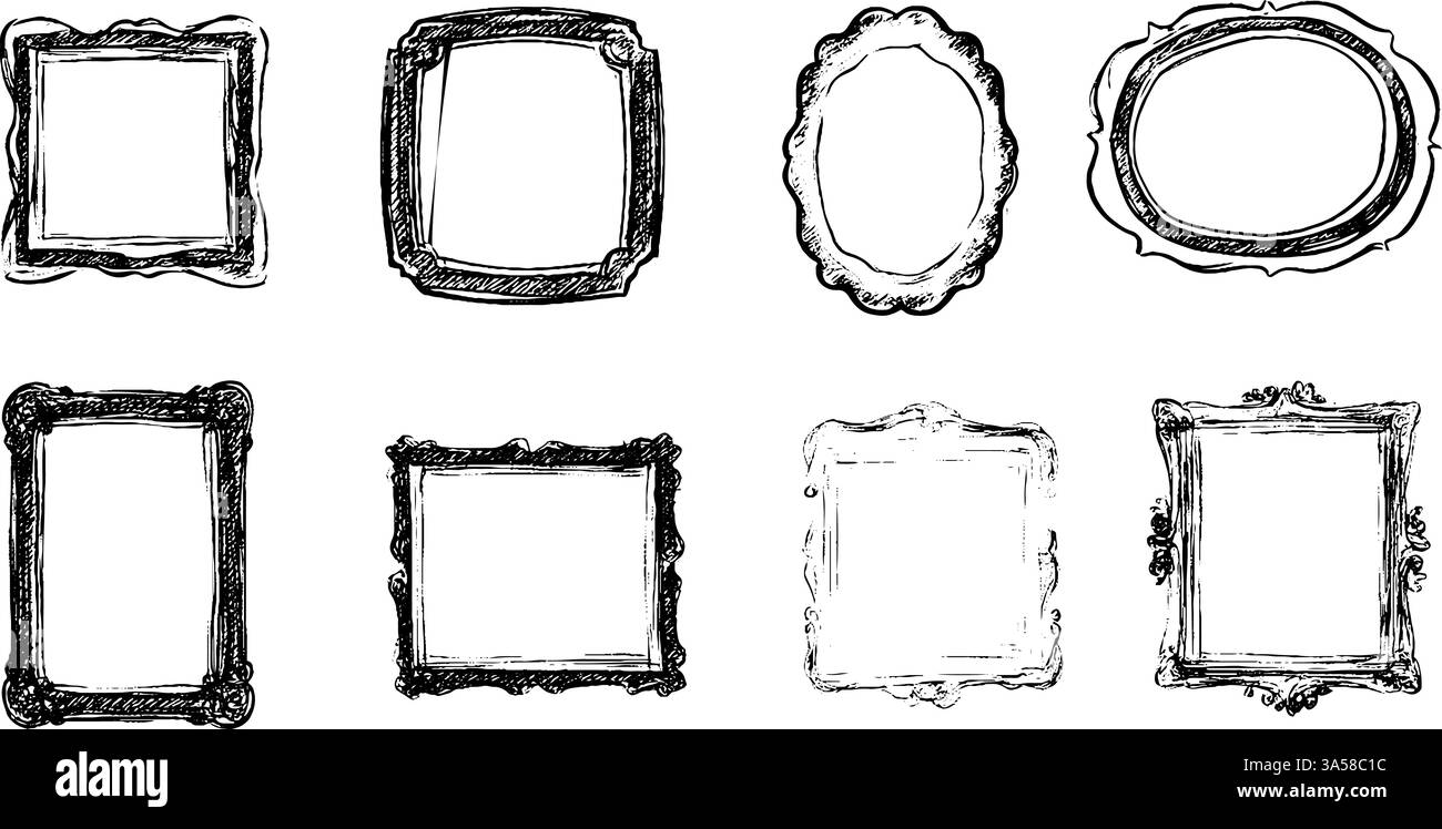 Collezione di cornici decorative disegnate a mano Illustrazione Vettoriale