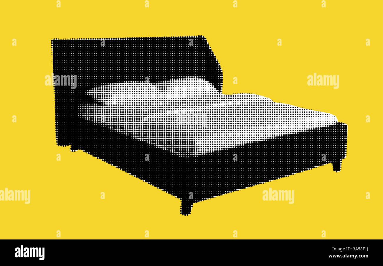 Collage di un elegante letto nero su un vivace sfondo giallo che cattura un'estetica moderna con elementi mezzitoni Illustrazione Vettoriale