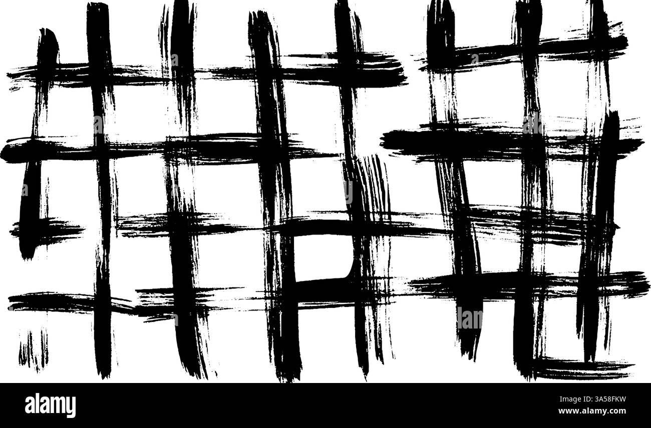 Un design audace e astratto con tratti di pennello neri disposti a griglia. I tratti creano un effetto visivo dinamico e strutturato, adatto Illustrazione Vettoriale