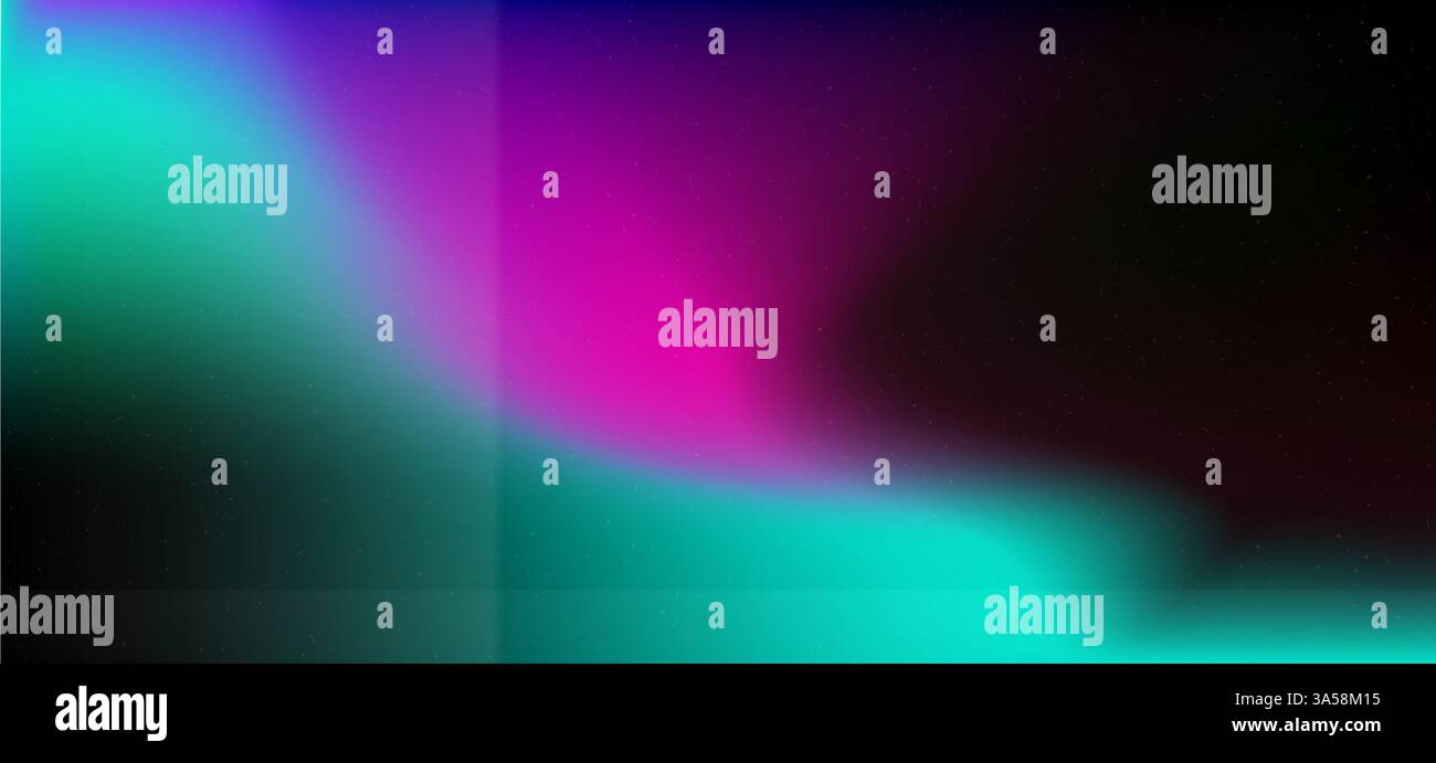 Sfondo nero sovrapposto con evidenziazioni olografiche in acquamarina e viola. Grana della carta arricciata. Sfondo vettoriale con riflessi rosa. Illustrazione Vettoriale