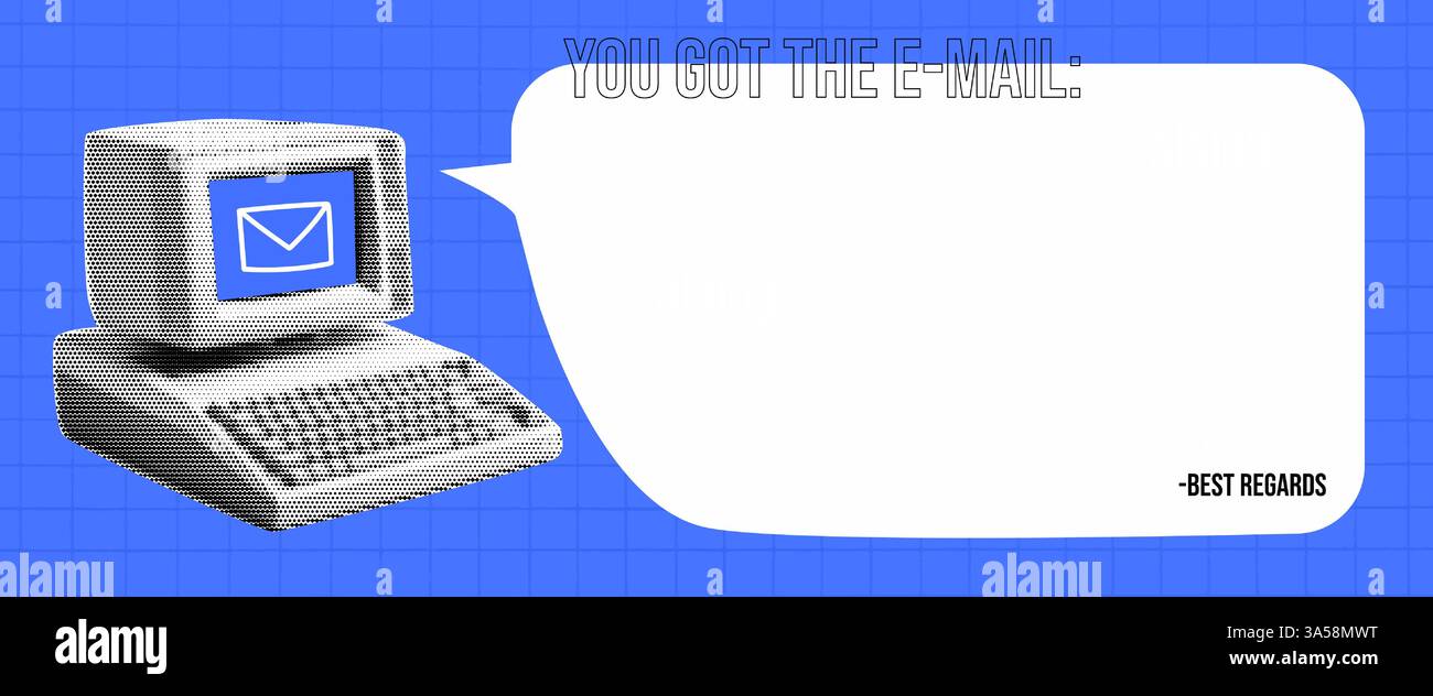 Banner retro computer per e-mail newsletter. Ti è stata inviata un'e-mail. Illustrazione Vettoriale