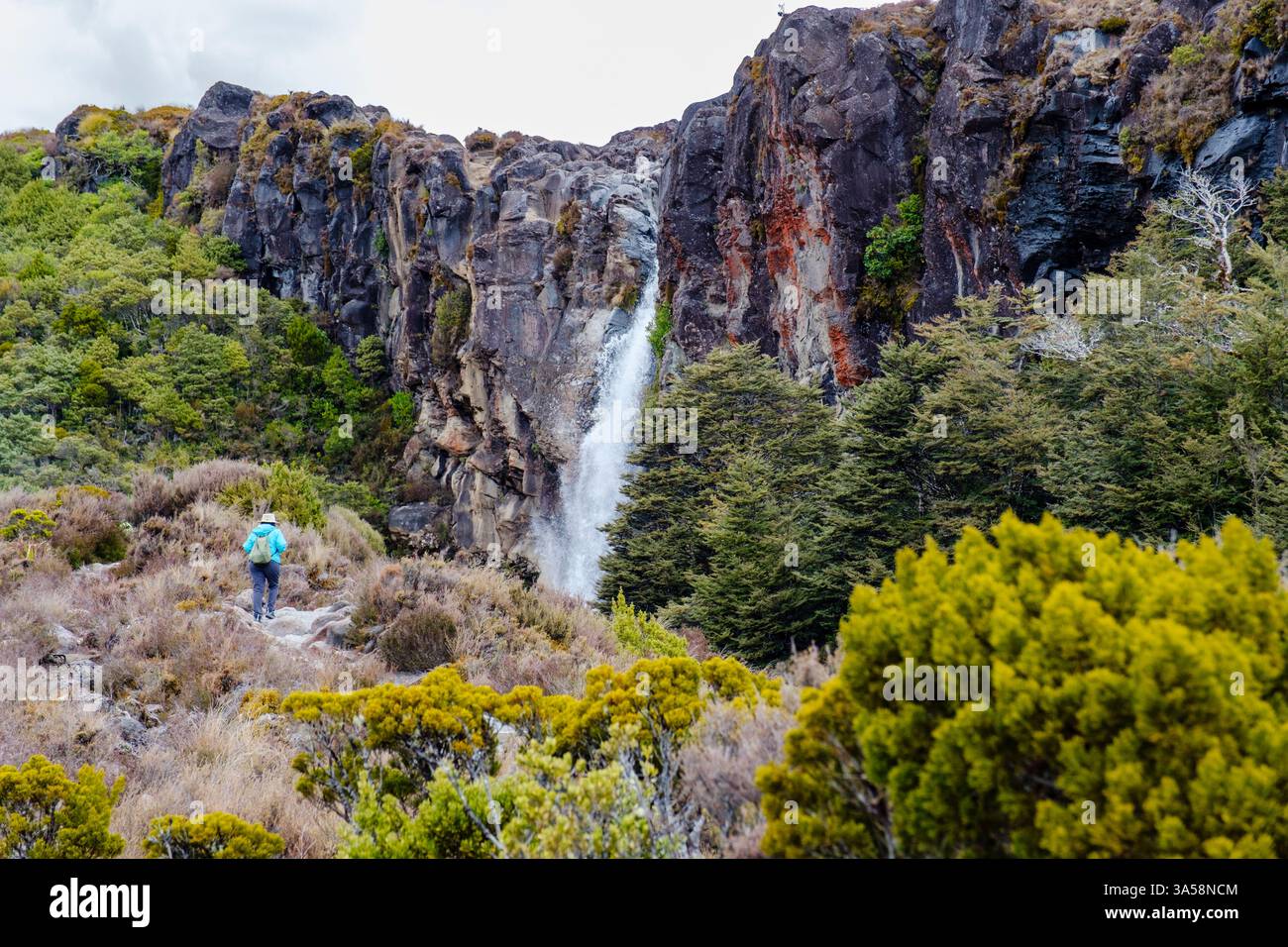 Escursione a piedi al Taranaki Falls Track, Tongariro Northern Circuit Trail, Tongariro National Park, New Zealand North Island, nuova Zelanda Foto Stock