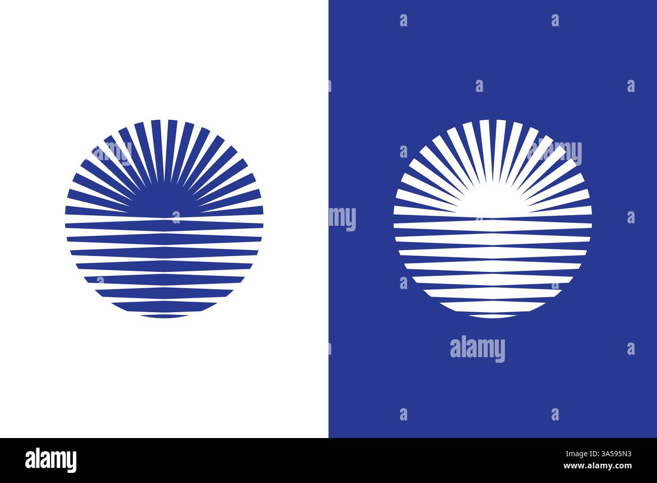 Crepuscolo Blu scuro Logo cerchio Sole paesaggio Orizzonte simbolo simbolo distintivo astratto Illustrazione Vettoriale