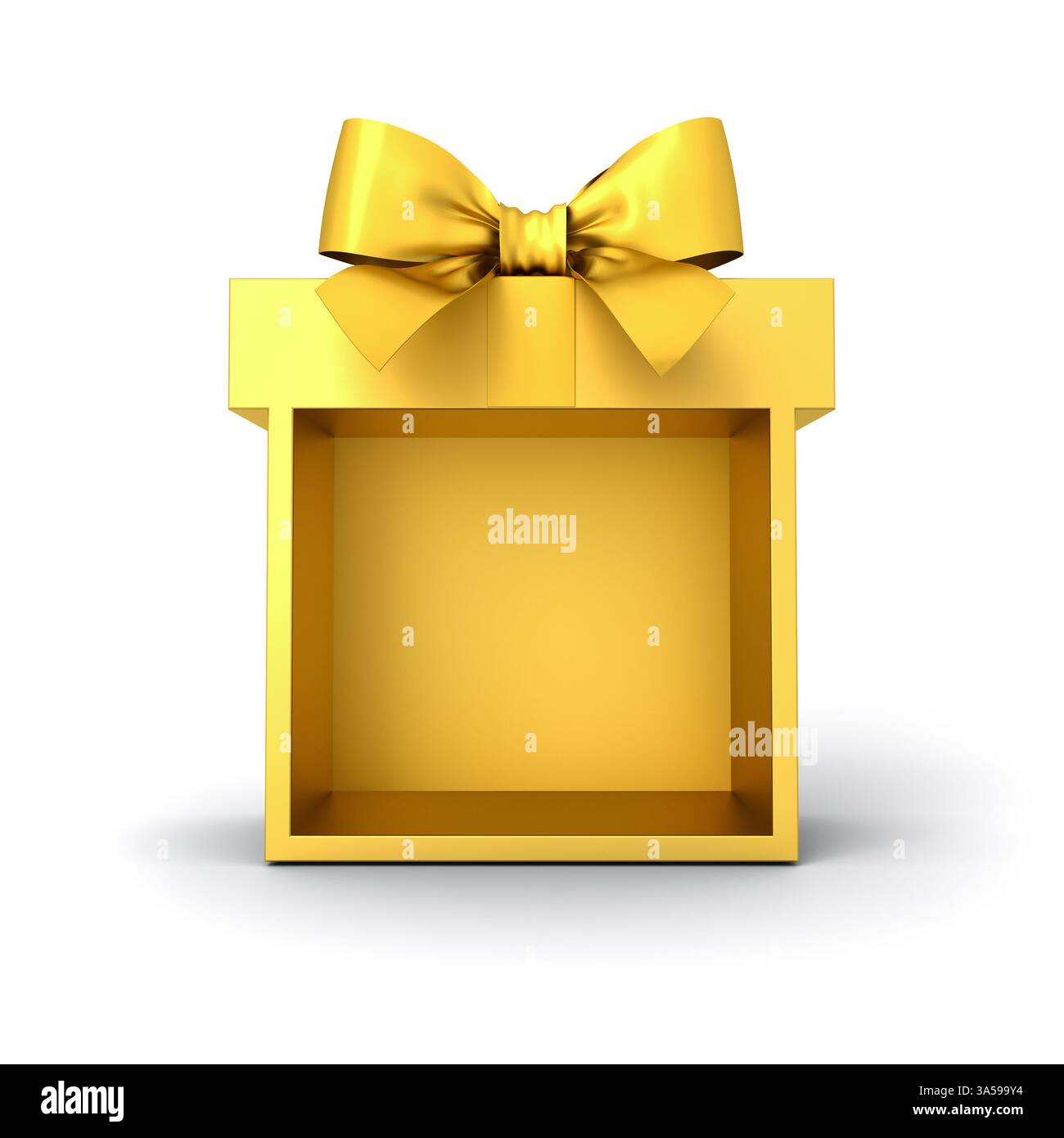 Espositore mock-up per espositori vuoti interamente in oro con fiocco a nastro oro o podio prodotto Gold presente isolato su sfondo bianco creato Foto Stock