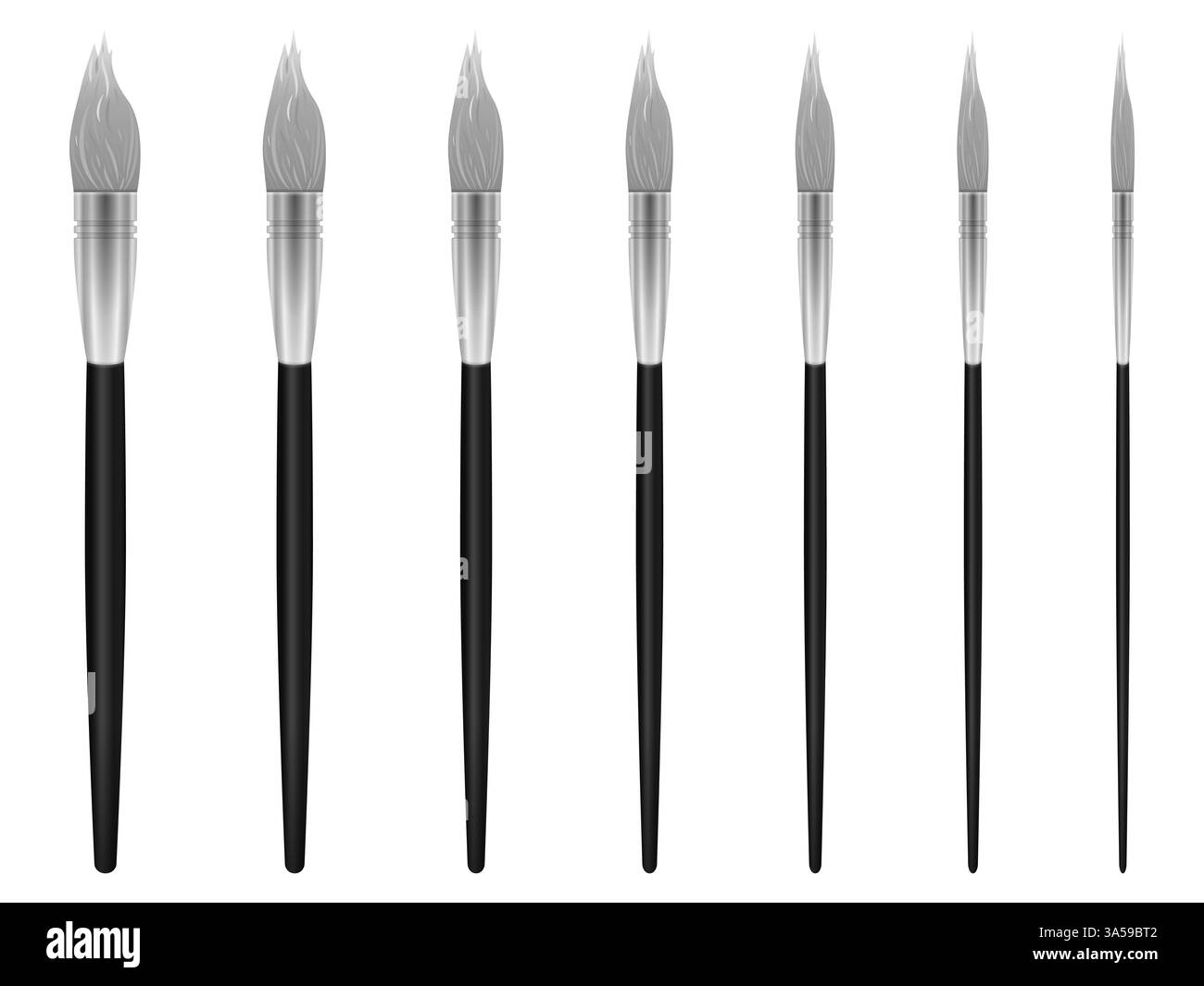 Pennelli artistici su sfondo bianco. Illustrazione vettoriale. Foto Stock