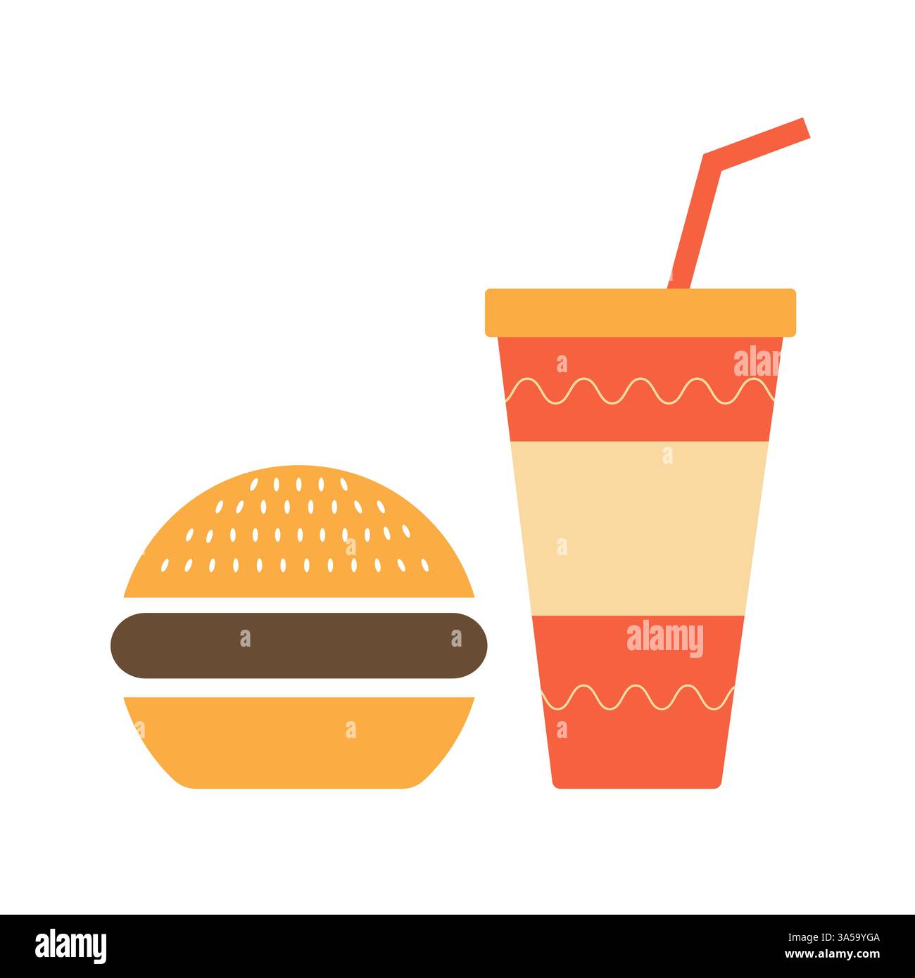 Fast food combinato con un hamburger e una bevanda analcolica con confezioni colorate ideali per pasti veloci. Illustrazione vettoriale Illustrazione Vettoriale