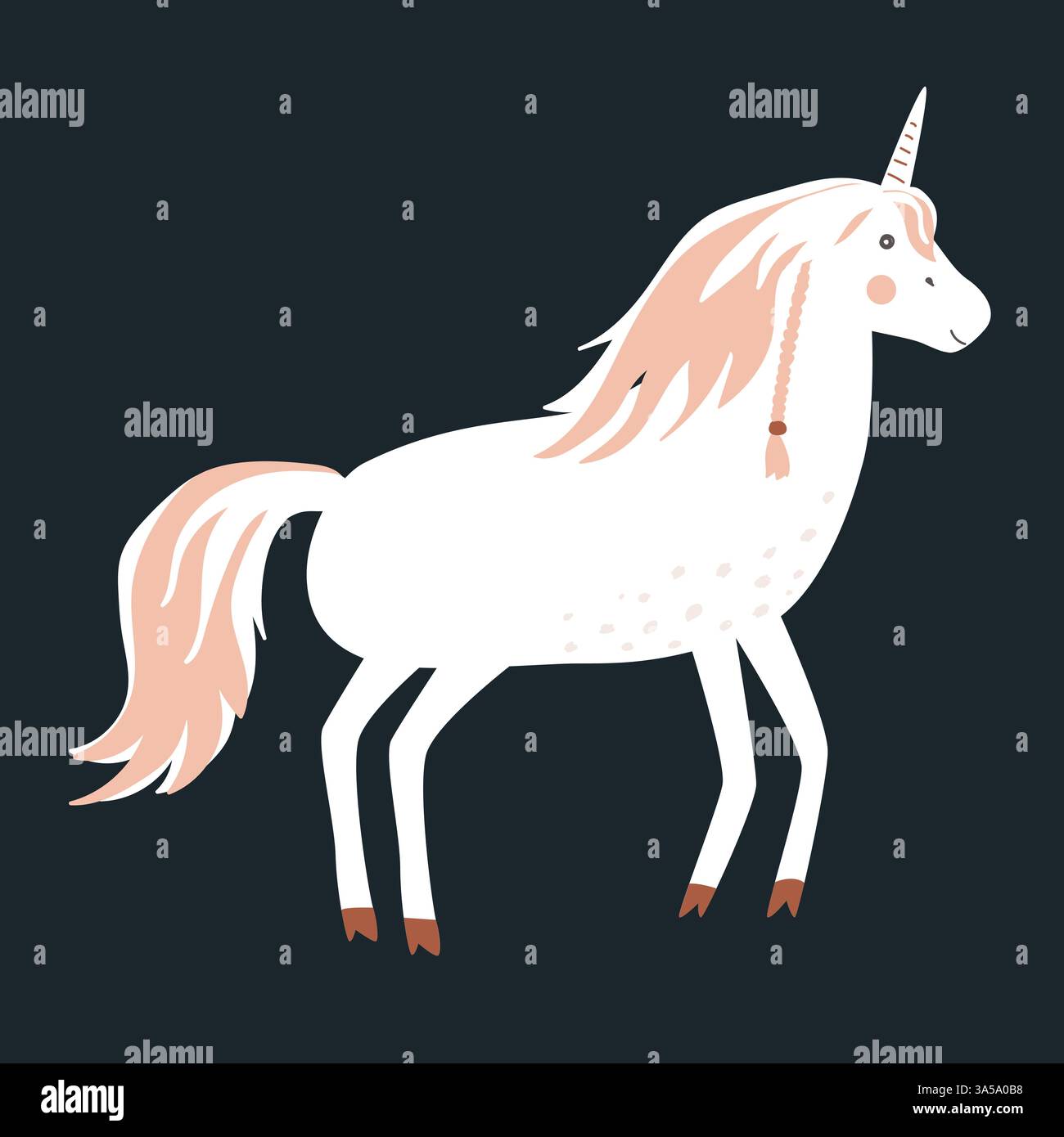 Carino esempio isolato di un cartone animato di unicorno. Vettore del cavallo delle fate Illustrazione Vettoriale