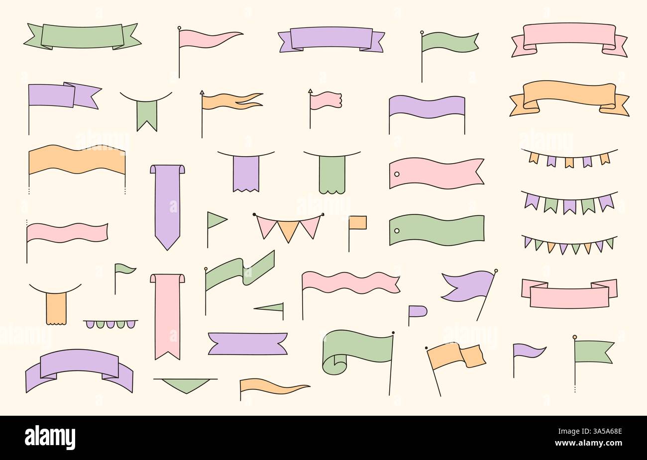 Bella bandiera del titolo. Banner del nastro dei cartoni animati bolla vuota colorata, divertenti bandiere con spazio di testo per il messaggio, elementi decorativi per feste. Vettore Illustrazione Vettoriale