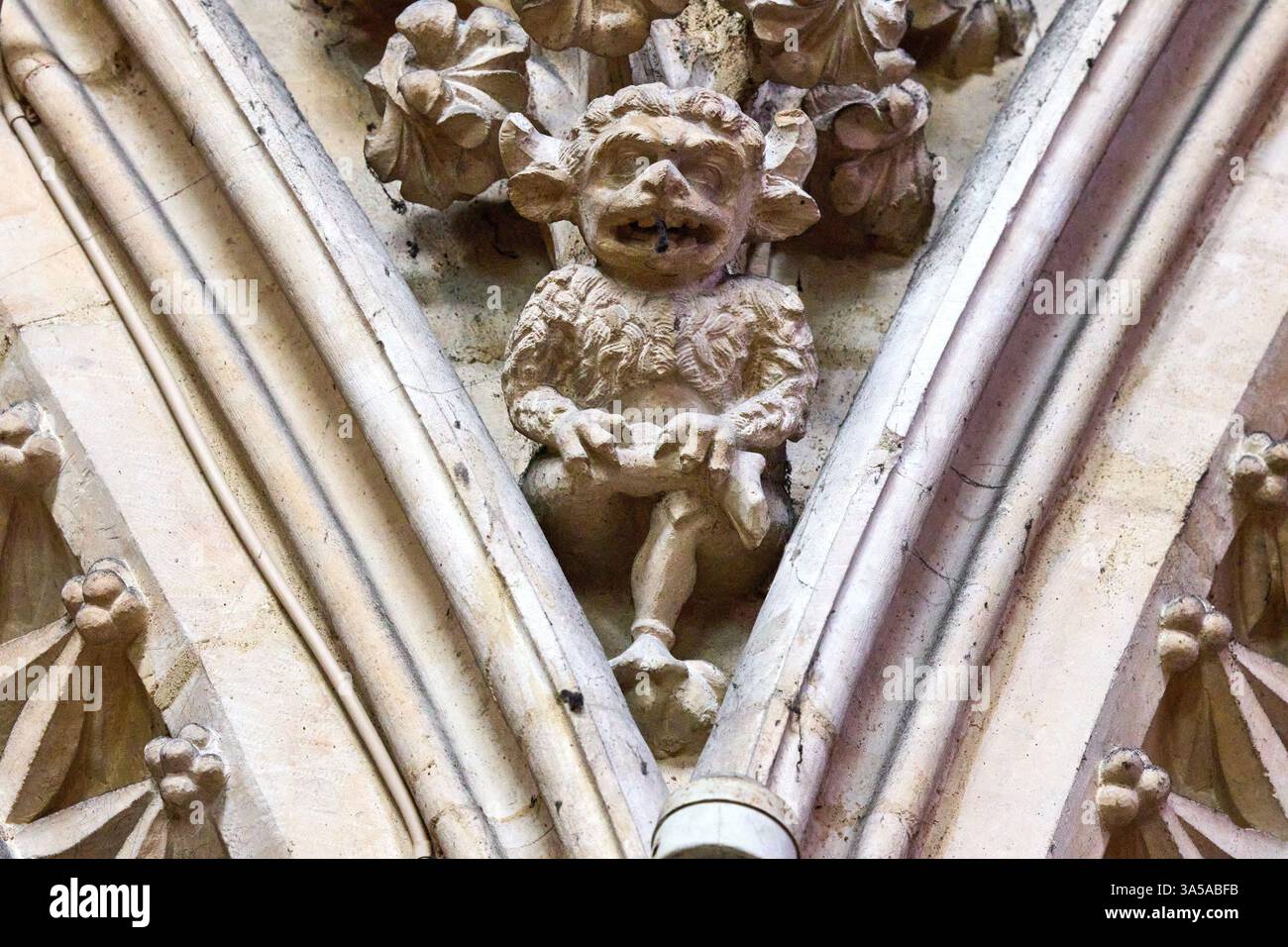Il Lincoln Imp è una famosa figura grottesca scolpita situata nella cattedrale di Lincoln, che si ritiene rappresenti una creatura maliziosa del folklore locale. Foto Stock