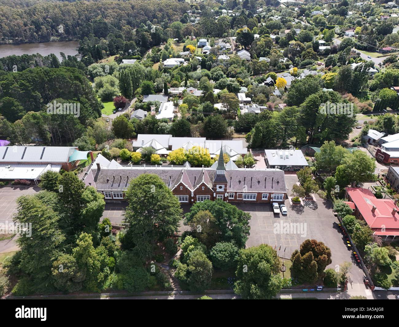 Vista aerea della Daylesford Primary School. Daylesford, Victoria, Australia Foto Stock