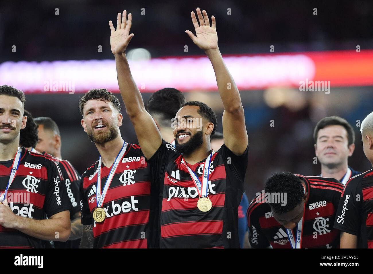 Rio de Janeiro, Brasile, 16 marzo 2025. Il giocatore Juninho della squadra Flamengo, durante la partita Flamengo vs Fluminense, per la finale del Carioca Cham Foto Stock