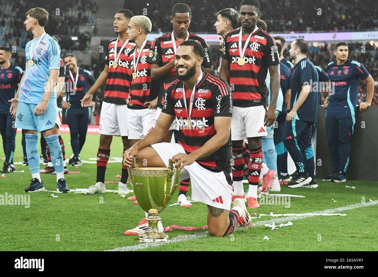 Rio de Janeiro, Brasile, 16 marzo 2025. Il giocatore Juninho della squadra Flamengo, durante la partita Flamengo vs Fluminense, per la finale del Carioca Cham Foto Stock