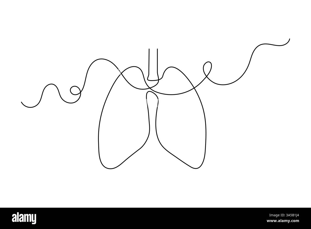 Disegno polmone continuo a una linea con icona vettoriale in bianco e nero Illustrazione Vettoriale