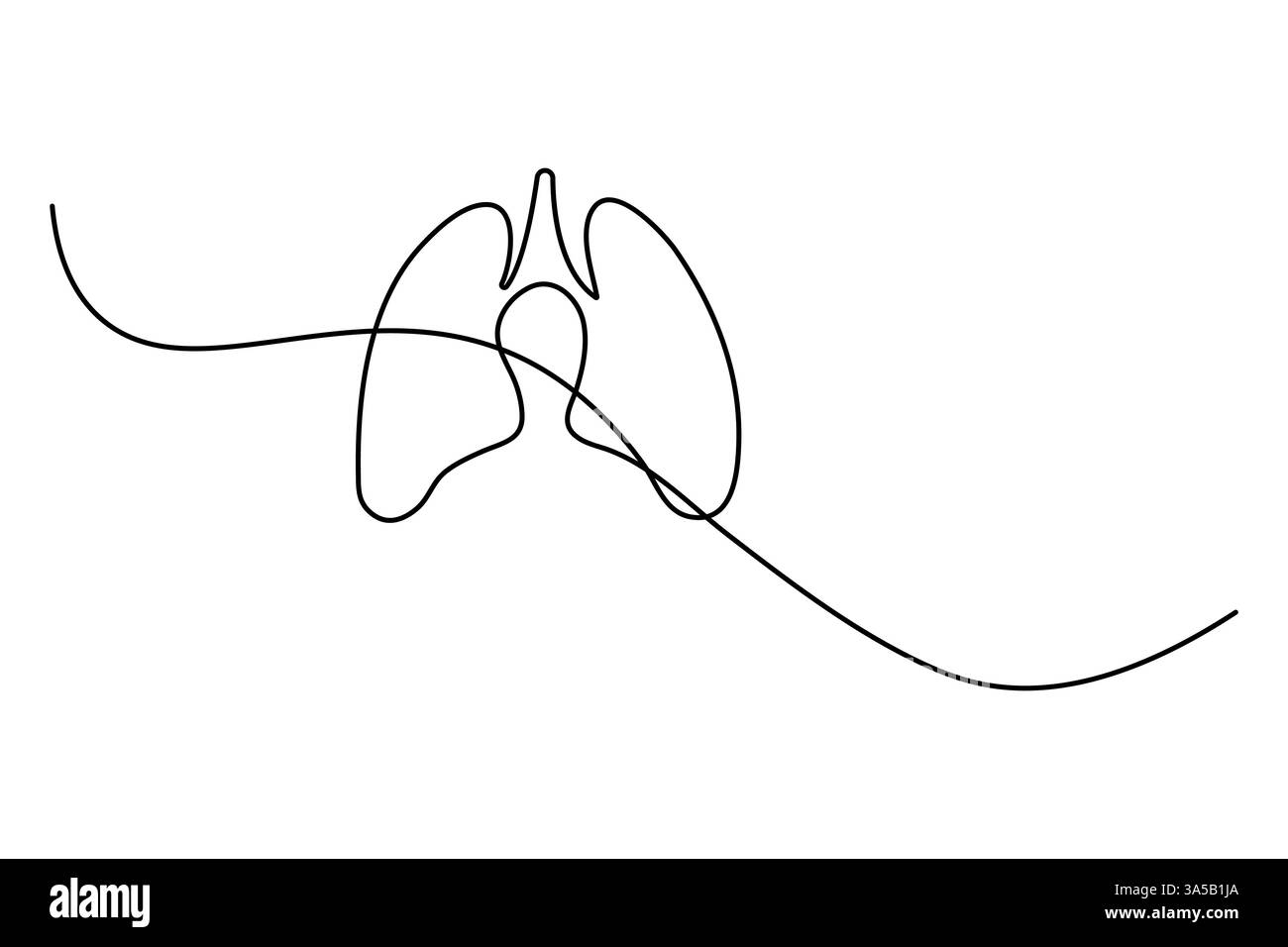Disegno polmone continuo a una linea con icona vettoriale in bianco e nero Illustrazione Vettoriale