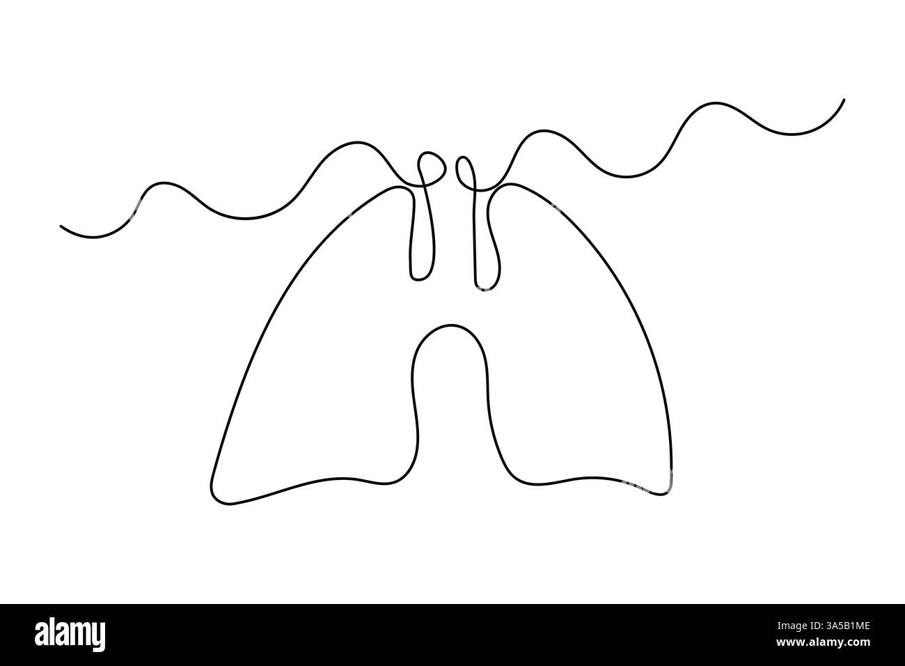 Disegno polmone continuo a una linea con icona vettoriale in bianco e nero Illustrazione Vettoriale