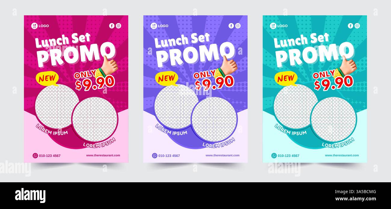 Poster promozionale con set da pranzo colorato con testo in stile fumetto. Ideale per ristoranti, caffetterie e annunci fast food. Illustrazione Vettoriale