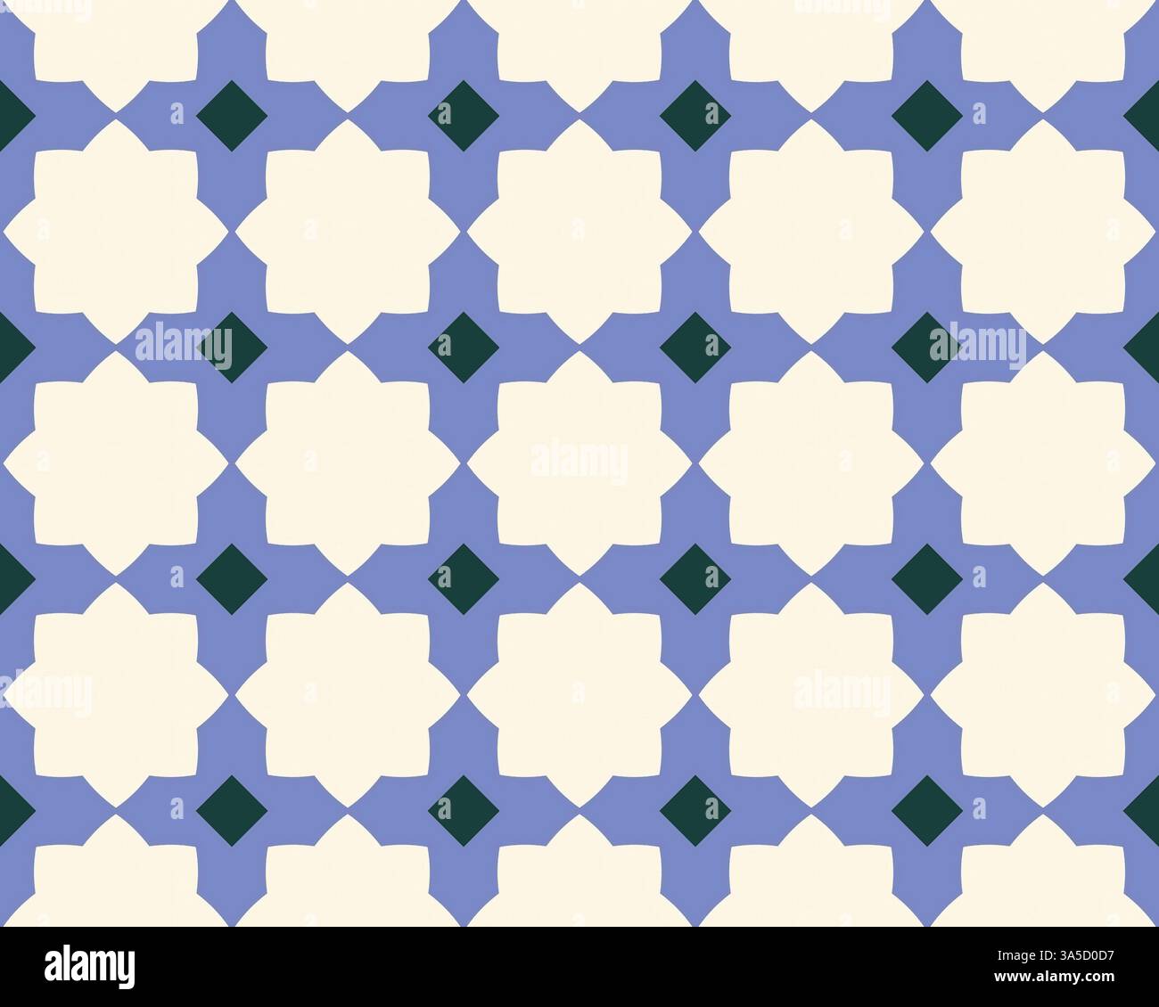 Questo design presenta un motivo geometrico senza cuciture con forme floreali e motivi diamantati, che enfatizzano un'elegante tavolozza di colori blu e crema. Foto Stock Questo design presenta un motivo geometrico senza cuciture con forme floreali e motivi diamantati, che enfatizzano un'elegante tavolozza di colori blu e crema. Foto Stock