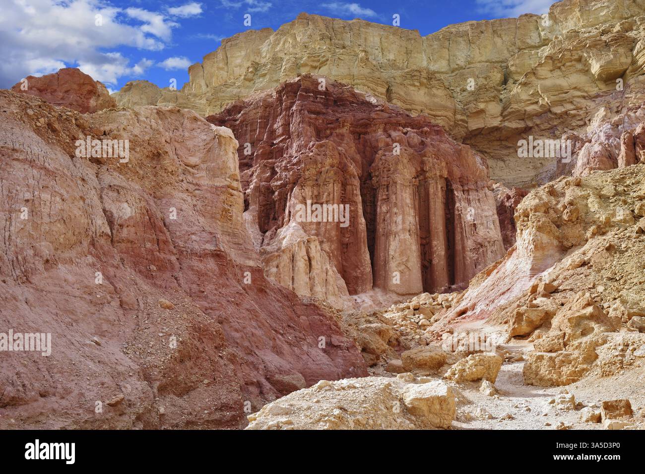 Splendidi pilastri naturali di colore rosa chiaro Amram. Caldo giorno invernale a Eilat, Israele, Asia Foto Stock
