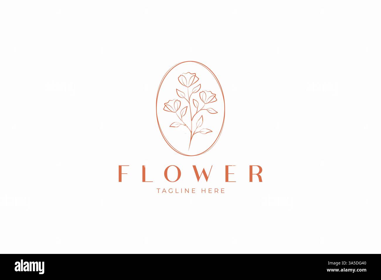 Logo Fiore stile minimalista disegnato a mano con cornice ovale simbolo ornamento Illustrazione Vettoriale