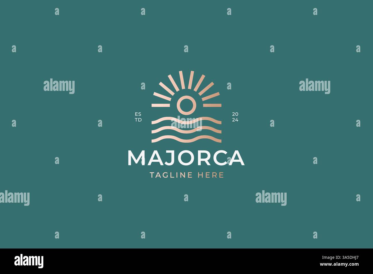 Beach Summer Logo Vintage Gold per viaggi d'affari vacanze Resort Hotel tropicale Illustrazione Vettoriale