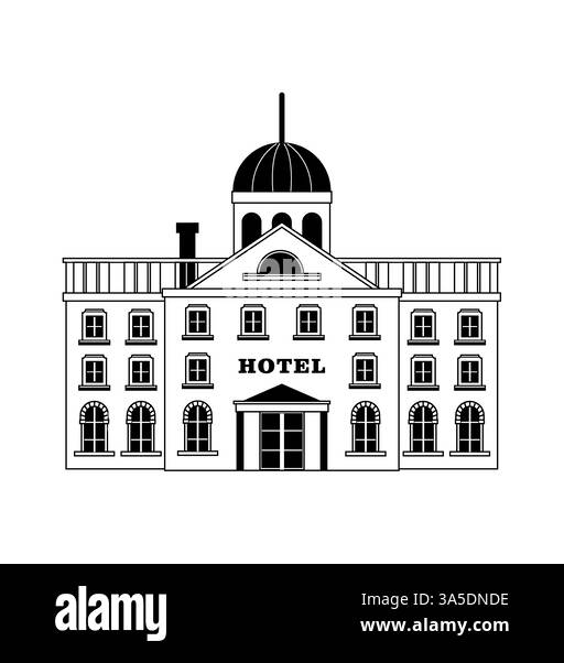 Edificio alberghiero in stile retrò. Elementi di illustrazione vettoriale a tema di viaggio Illustrazione Vettoriale