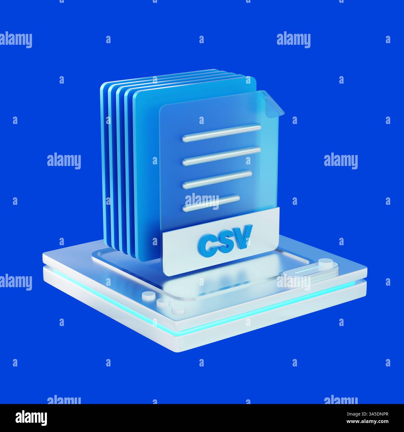 Icona 3D di un documento di file di dati etichettato con CSV. Foto Stock