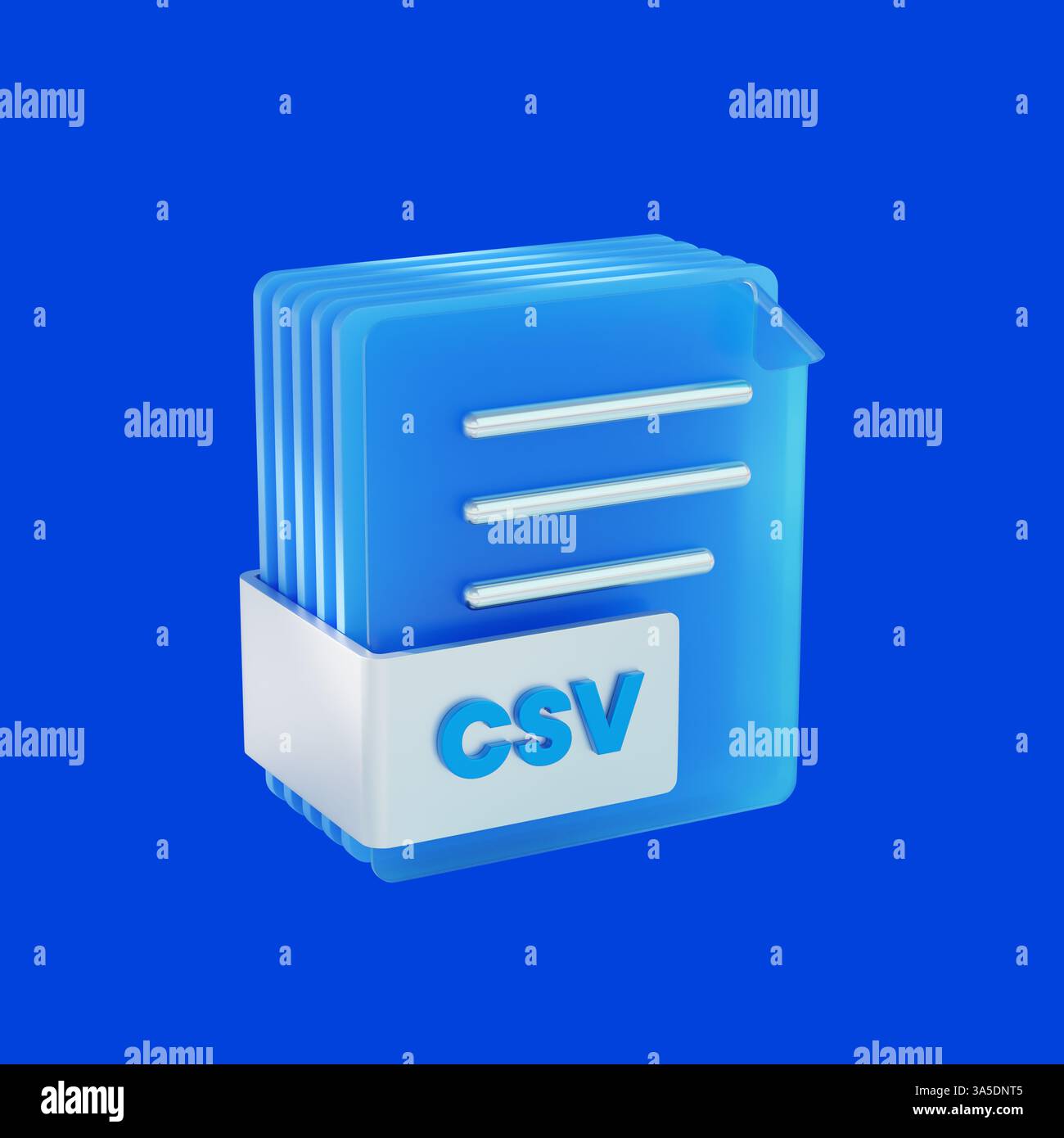 Icona con rendering 3D di un file di documento che rappresenta i dati, contrassegnata con il formato CSV. Foto Stock