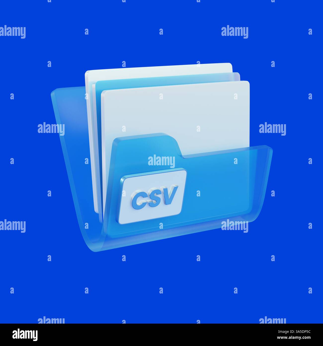 Icona 3D di un file CSV integrato con elementi di dati digitali e tecnologia di elaborazione cloud. Foto Stock