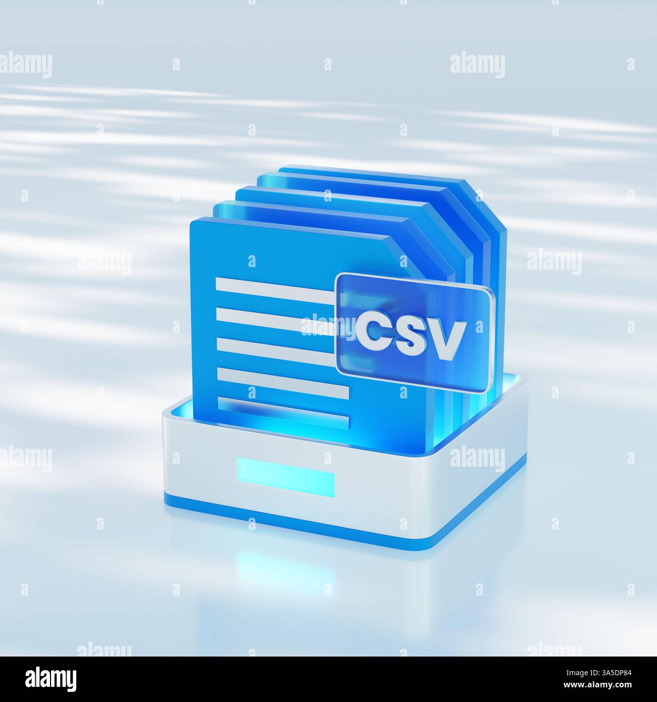 Icona 3D di un file CSV integrato con elementi di dati digitali e tecnologia di elaborazione cloud. Foto Stock