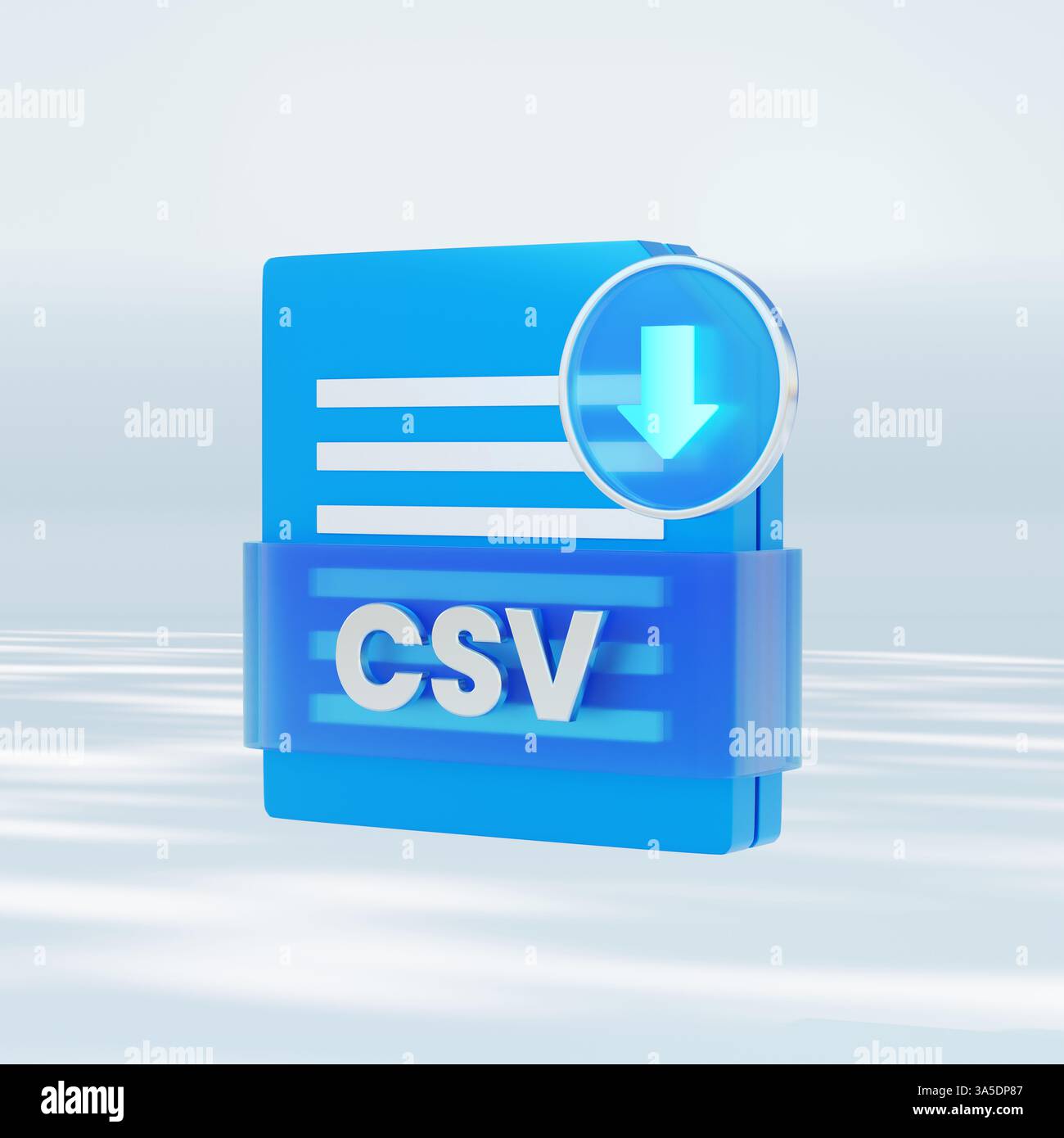 Icona 3D di un file CSV integrato con elementi di dati digitali e tecnologia di elaborazione cloud. Foto Stock