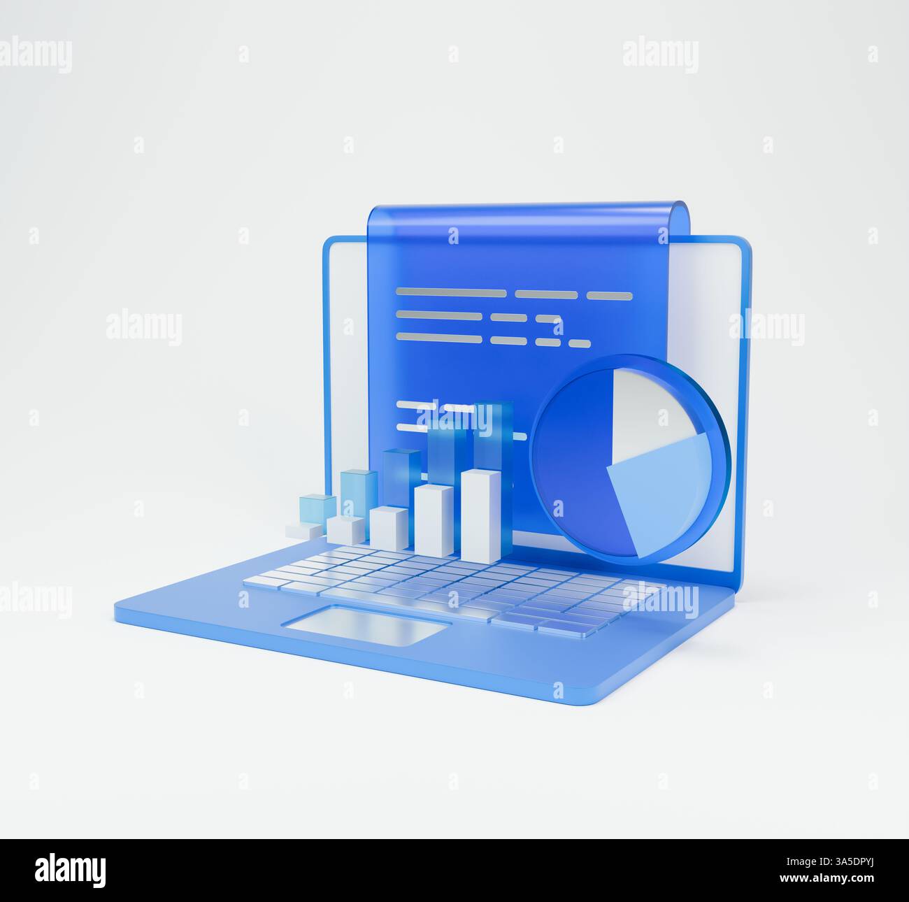 Icona 3D di grafici di dati e grafici analitici che rappresentano concetti di analisi dei dati aziendali. Foto Stock
