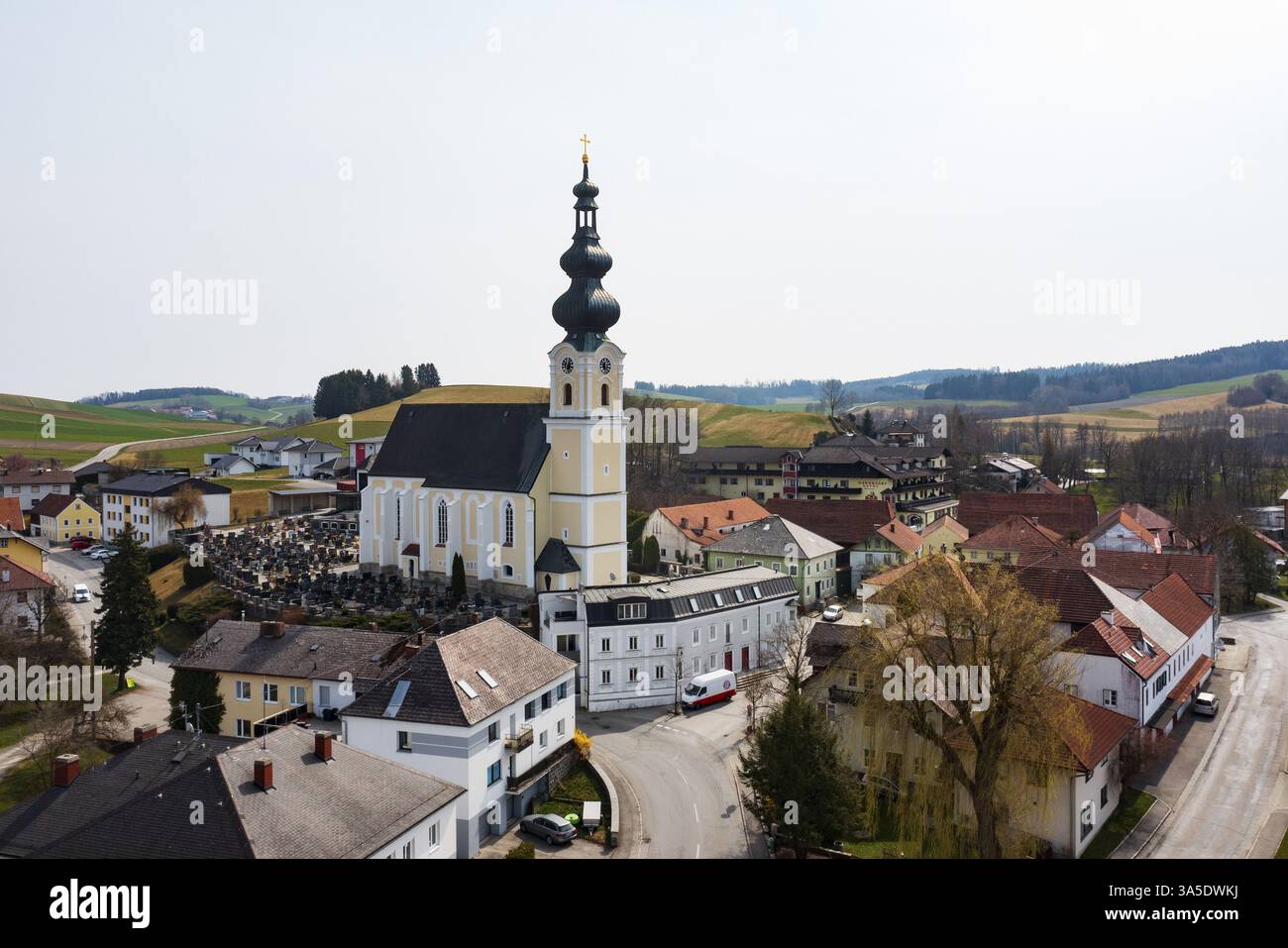 Fotografia di droni, fotografia di luoghi, Waldzell, Innviertel alta Austria, Austria, Europa Foto Stock